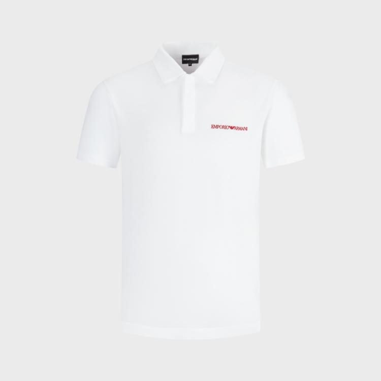 Emporio Armani 2024年春夏新品 阿玛尼男式背面logo图案短袖polo衫 In White