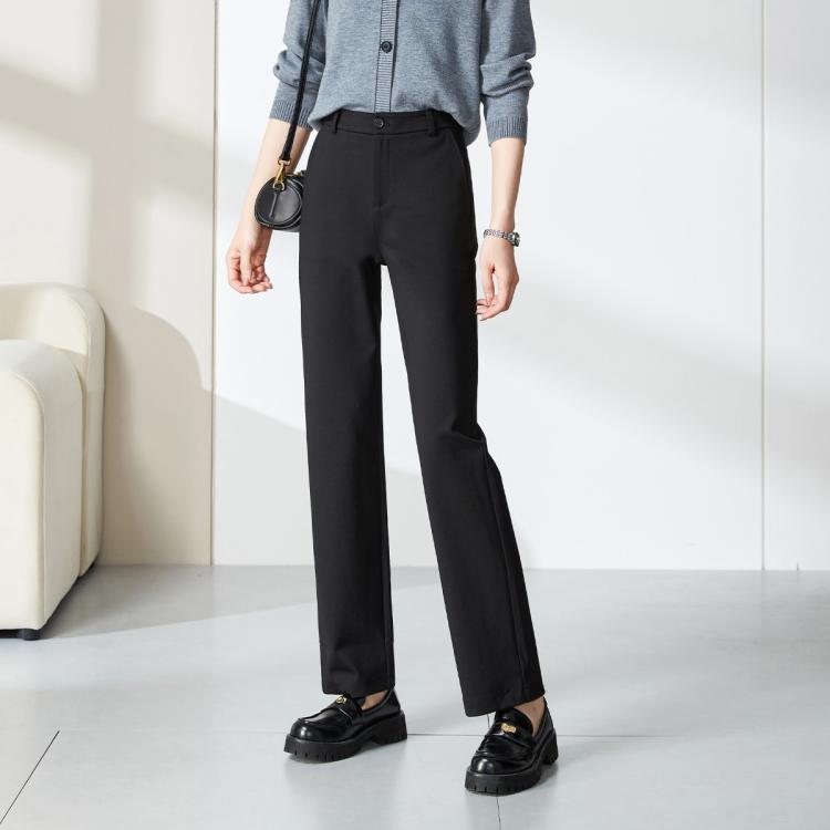 逸阳 舒适弹力后腰休闲裤女26春秋垂坠显瘦窄版阔腿直筒裤子女