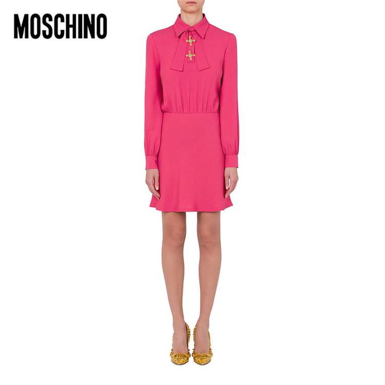 Moschino /莫斯奇诺秋冬女士醋酯纤维混纺缎面长袖连衣裙 In Pink