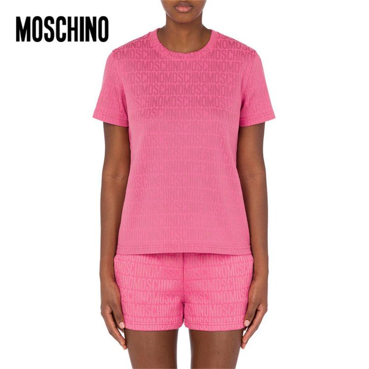 Moschino /莫斯奇诺  女士 Allover Logo平纹针织 T 恤 In Pink