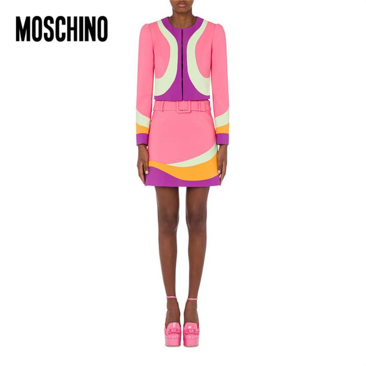 Moschino /莫斯奇诺 女士波浪纹卡迪短款夹克 In Pink