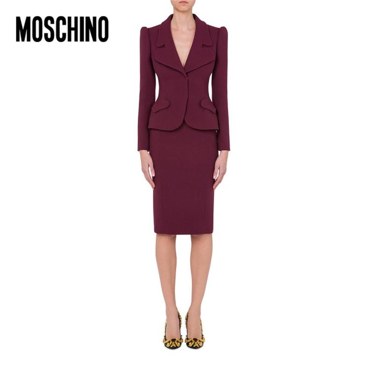 Moschino 秋冬女士巴洛克风格羊毛短夹克 In Burgundy