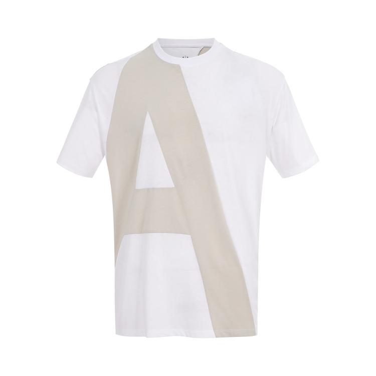 Armani Exchange 男士纯棉轻透休闲字母短袖圆领t恤衫 In White