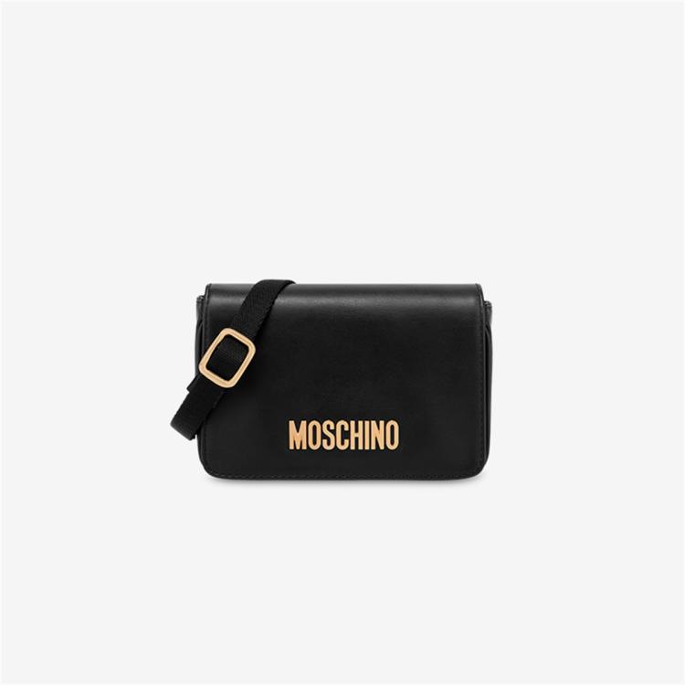 Moschino /莫斯奇诺  男士 金属徽标小牛皮单肩包 In Brown