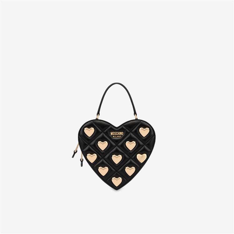 Moschino /莫斯奇诺  女士heart Studs绗缝心形包 In Black