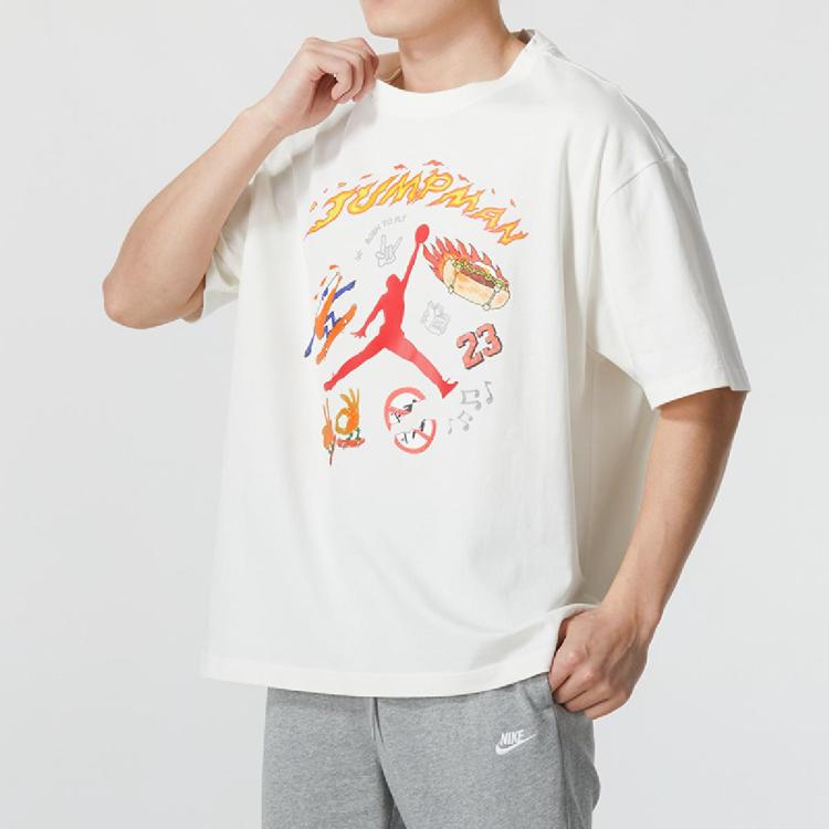 Jordan 日常圆领短袖舒适男装户外健身训练运动t恤 In White