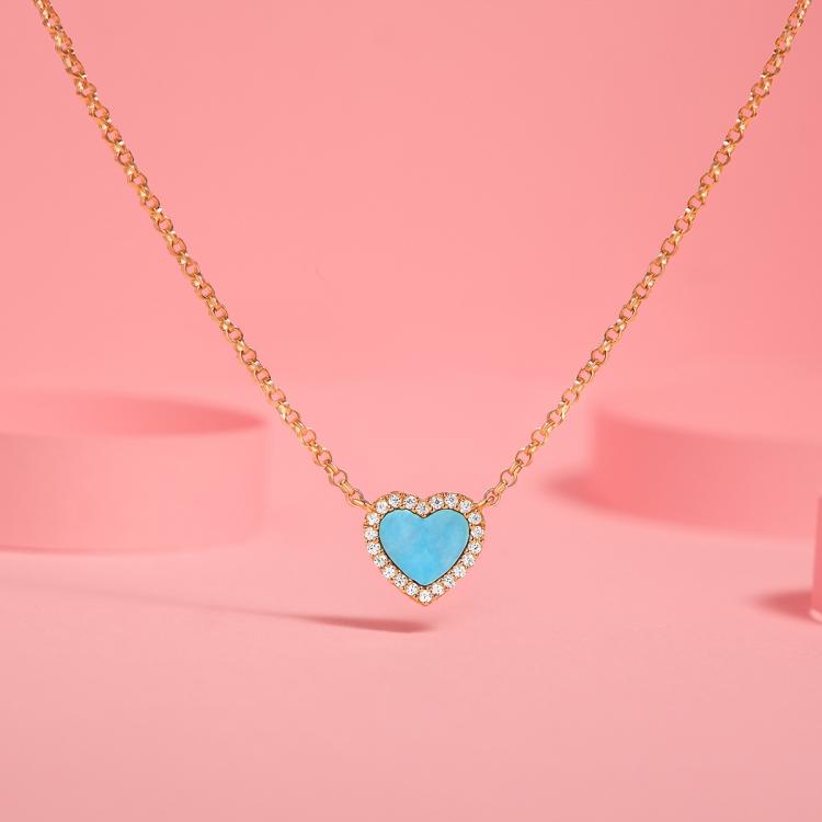 【粉色专属礼盒】蓝色爱心耳钉项链组合情人节礼盒款套装