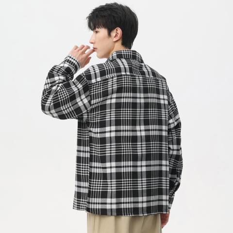 班尼路 春季格子衬衫外套男时尚撞色男士衬衫长袖韩系男友风潮流休闲上衣 图片 8