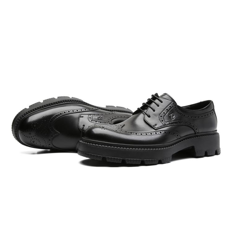 【厚底德比鞋】男士系带质感小牛皮布洛克商务鞋轻底法式男皮鞋