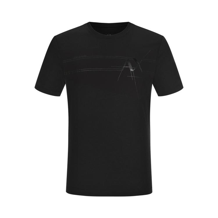 Armani Exchange 男士经典前卫摩登纯棉圆领短袖t恤 In Black