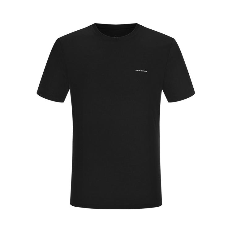 Armani Exchange 男士新潮极简字母圆领短袖t恤 In Black