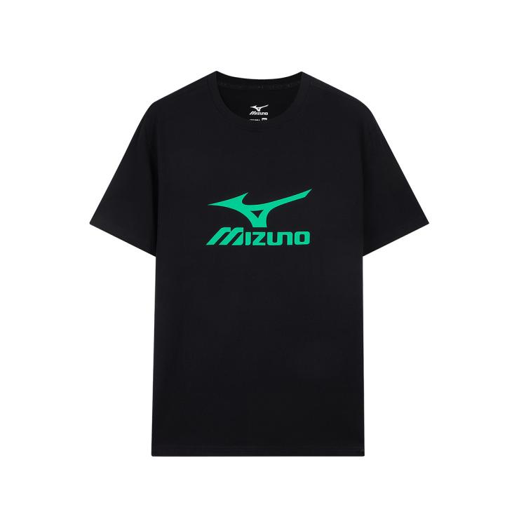 Mizuno 夏季新款男式上衣纯色大logo圆领短袖运动t恤 In Black