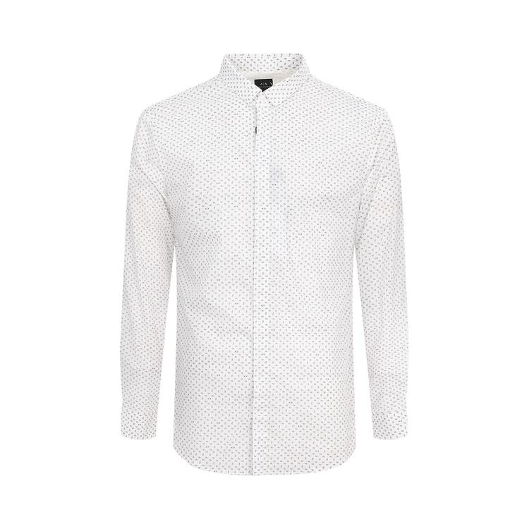 Armani Exchange 男士摩登都市满印logo棉质长袖衬衫 In White