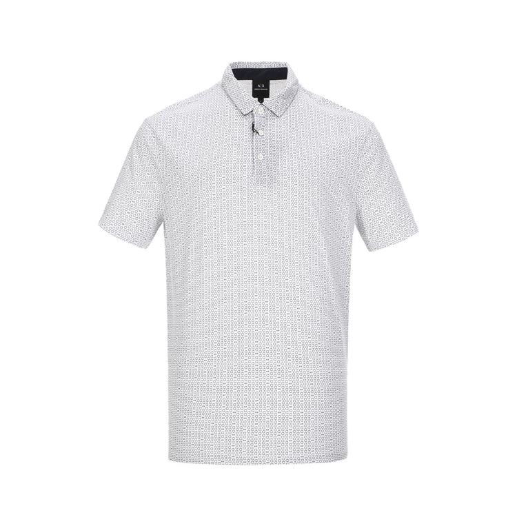 Armani Exchange 男士新潮前卫斯文满印logo短袖polo衫 In White