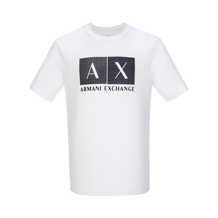 Armani Exchange 男士经典摩登纯棉舒适logo短袖t恤 In White