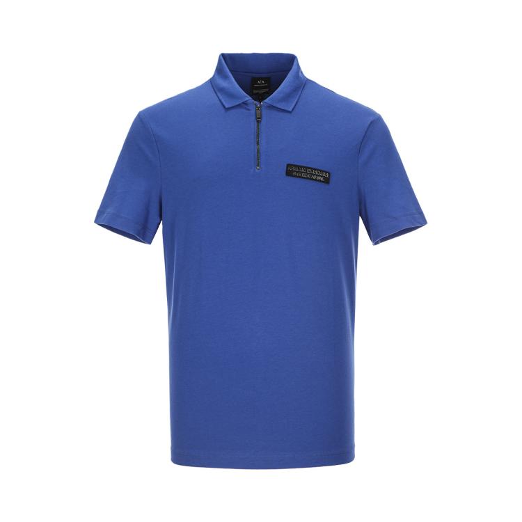 Armani Exchange 男士潮酷时髦半拉链透气短袖polo衫 In Blue