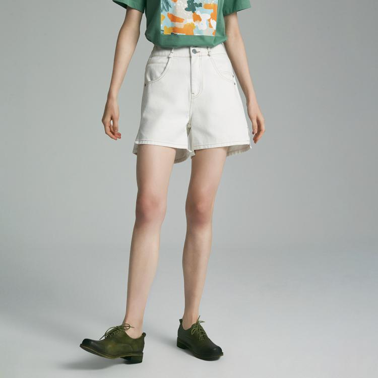 Ports 1961 Ports  Pure宝姿女装中脚口牛仔短裤高腰牛仔短裤 In White