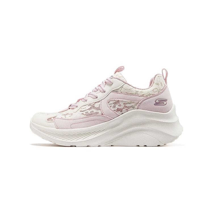 SKECHERS 斯凯奇 【糕糕鞋】蕾丝网面女鞋运动休闲鞋厚底小白鞋女轻薄透气夏季