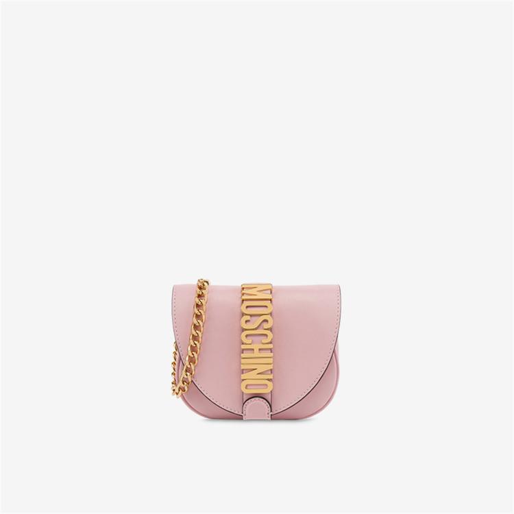 Moschino 女士小牛皮单肩斜挎马鞍包 In Pink