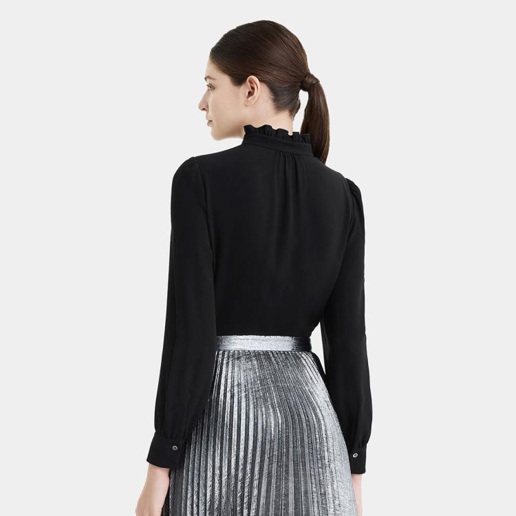 PORTS 1961 PORTS 宝姿女装优雅百搭通勤搭配木耳边时尚长袖纯色衬衫