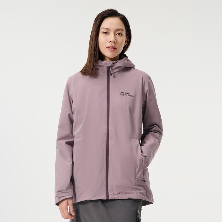 Jack Wolfskin 狼爪24冲锋衣女式户外运动休闲抓绒内胆三合一夹克外套 In Purple