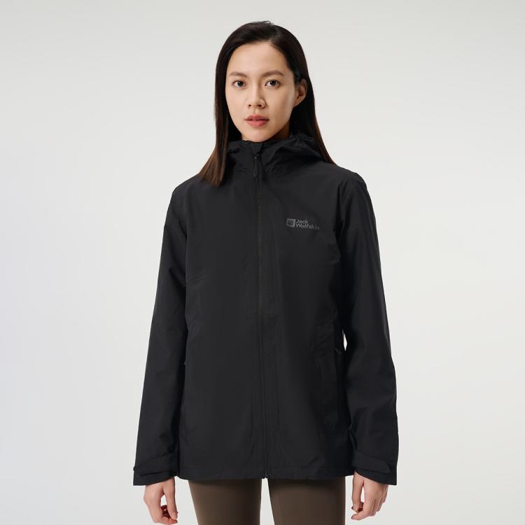 Jack Wolfskin 狼爪24冲锋衣女式户外运动休闲抓绒内胆三合一夹克外套 In Black