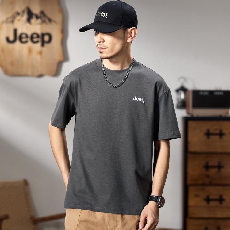 JEEP 260g重磅短袖T恤男2026夏季圆领纯棉套头上衣宽松短袖男