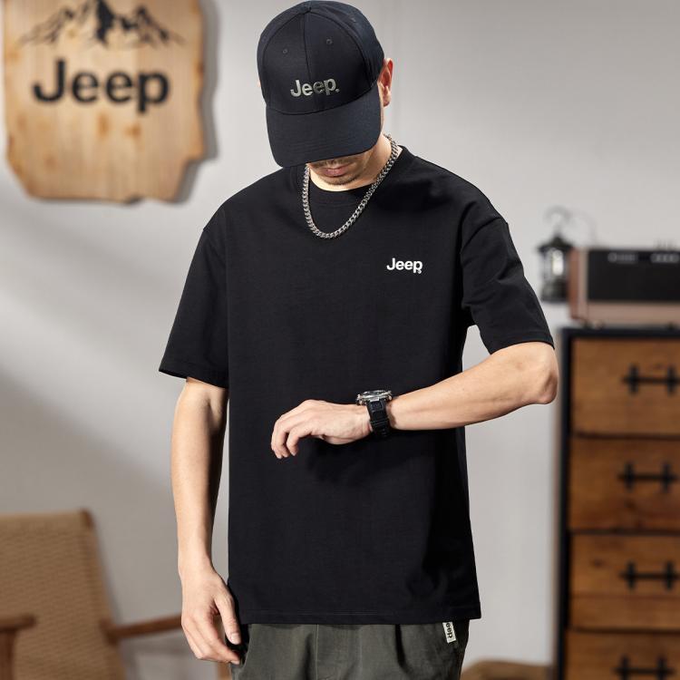 JEEP 260g重磅短袖T恤男2026夏季圆领纯棉套头上衣宽松短袖男