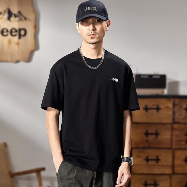 JEEP 260g重磅短袖T恤男2026夏季圆领纯棉套头上衣宽松短袖男
