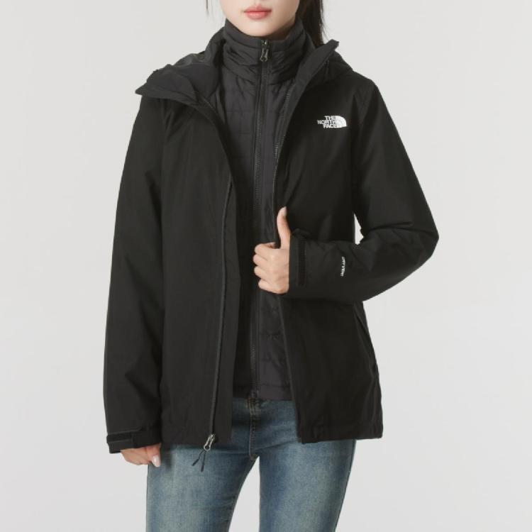 The North Face 连帽女装上衣户外跑步夹棉三合一夹克运动服徒步保暖外套 In Tnf 黑