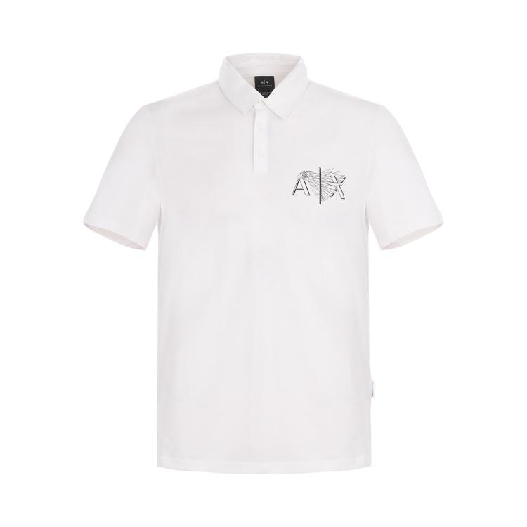 Armani Exchange 【100%棉】男式轻薄柔软舒适简约风logo印花短袖休闲polo衫 In White