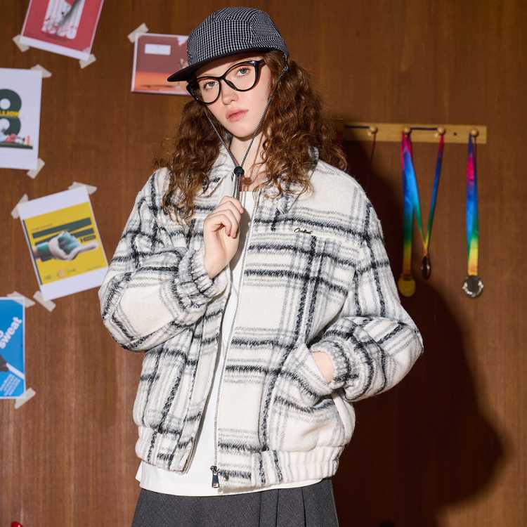 COOLHUT 毛呢潮牌撞色条纹小香风女式外套春季设计感美式翻领