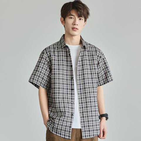 班尼路 夏季时尚经典格纹衬衫短袖男日常简约潮流百搭休闲翻领短袖衬衫男 图片 6