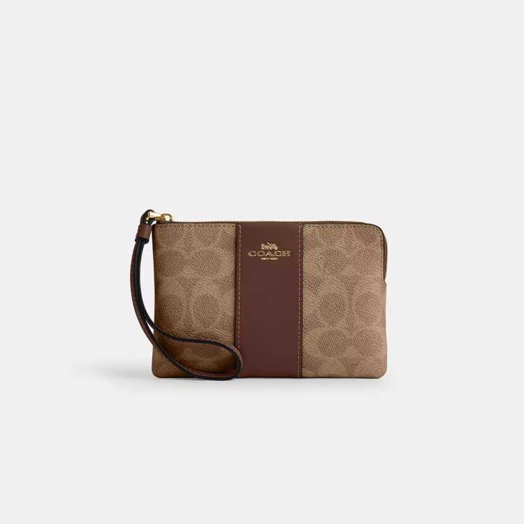 COACH 【全国联保】蔻驰 经典标志提花条纹拼接拉链手腕包
