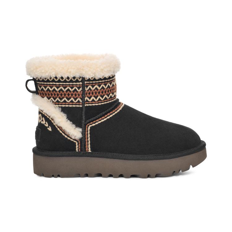 Ugg 秋冬男女同款厚底休闲经典迷你刺绣雪地靴1158281黑色