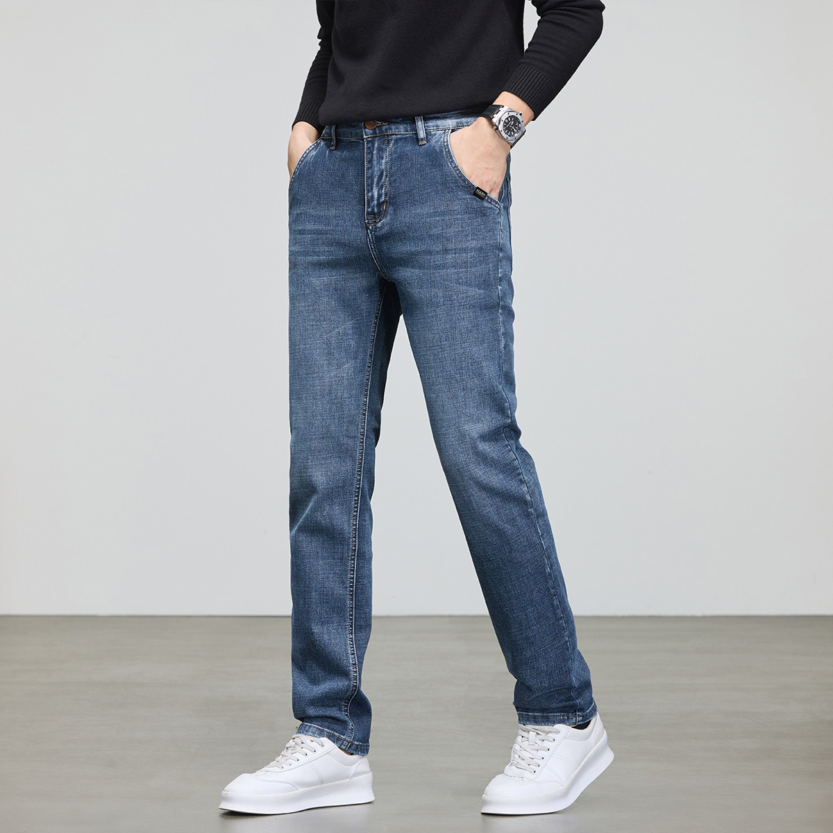 马克华菲 高端棉弹牛仔裤男春秋季复古百搭时尚商务通勤青年休闲直筒裤男