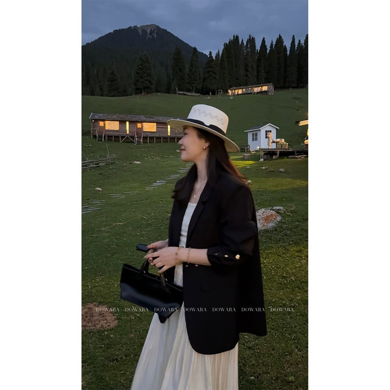 大婉酱 微胖大码【气场控】女款英伦风简约时尚休闲西服秋季通勤西装外套