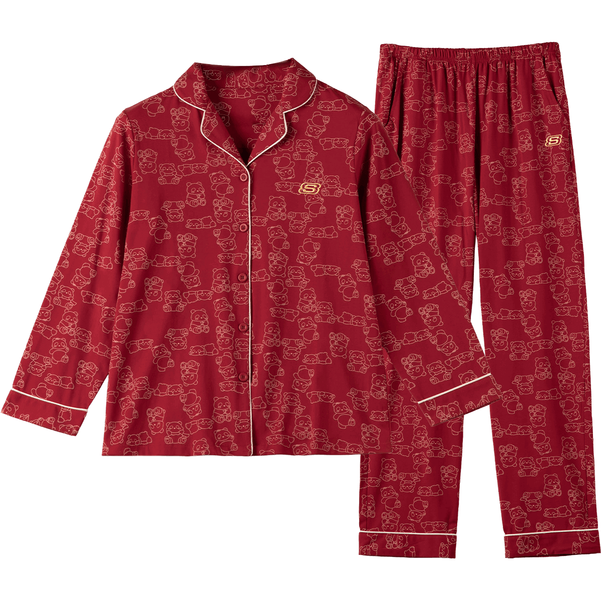 斯凯奇 秋冬喜庆女士幸运红家居服套装翻领亲肤舒适女士睡衣情侣款 418元