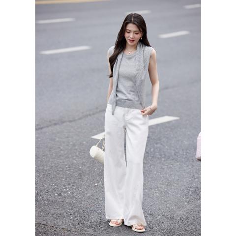 班尼路 两件套夏季薄款气质短款无袖针织衫配镂空披肩高级感洋气T恤上衣 图片 3
