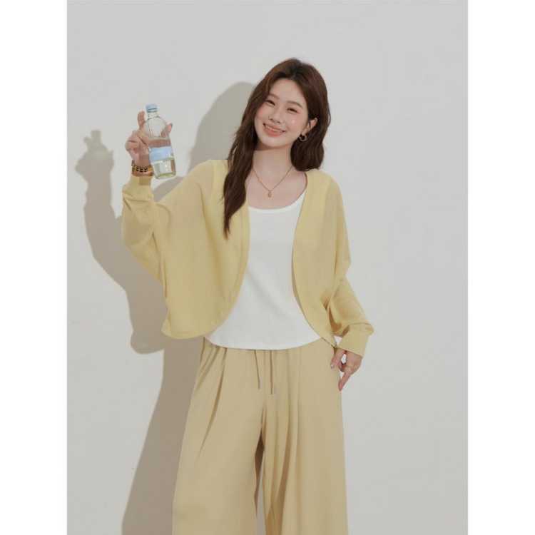 大婉酱 【空调房针织开衫】微胖大码蝙蝠袖圆廓形26夏新款薄女长袖外套