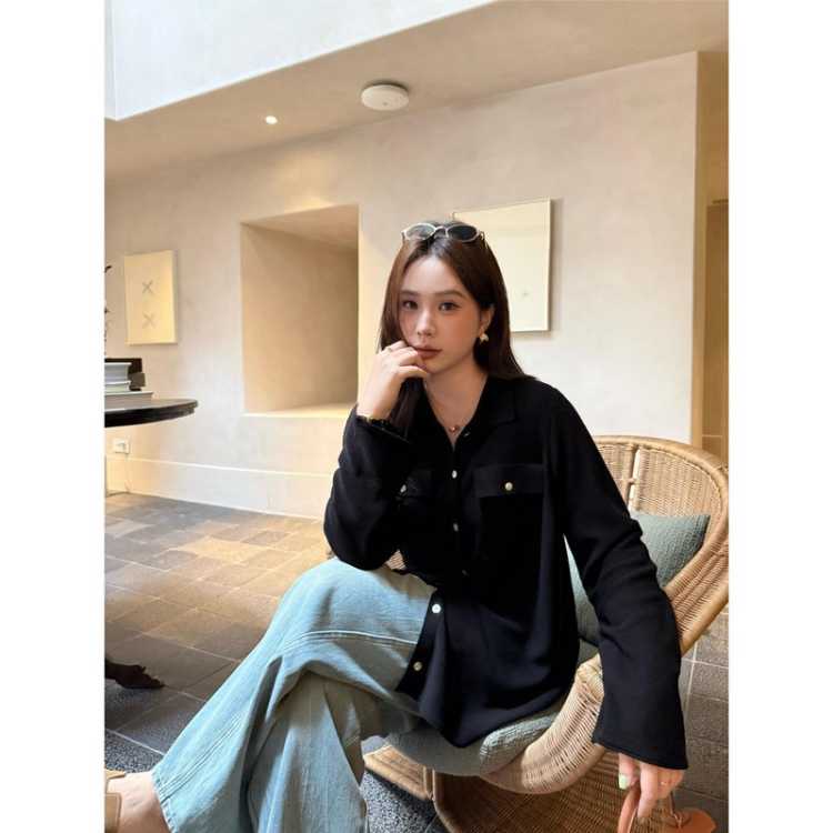 大婉酱 【莱赛尔亚麻衬衫】微胖大码显瘦百搭针织衫26秋新女通勤上衣