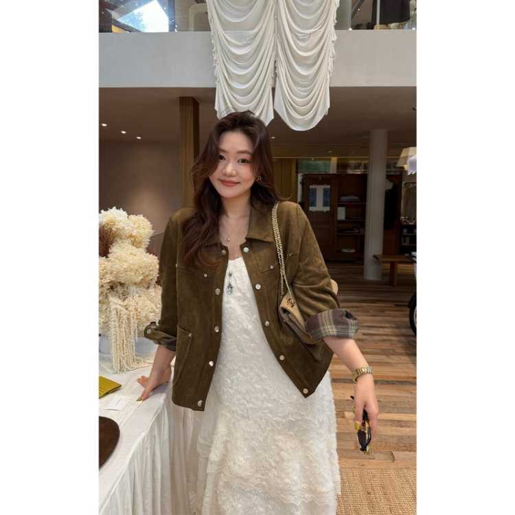 大婉酱 【复古工装夹克】微胖大码美式翻领外套26秋新女宽松正肩上衣