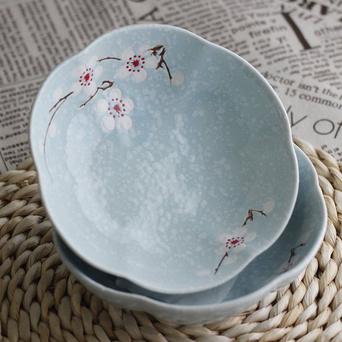 2头7英寸雪花釉白梅系列梅花盘-天蓝色