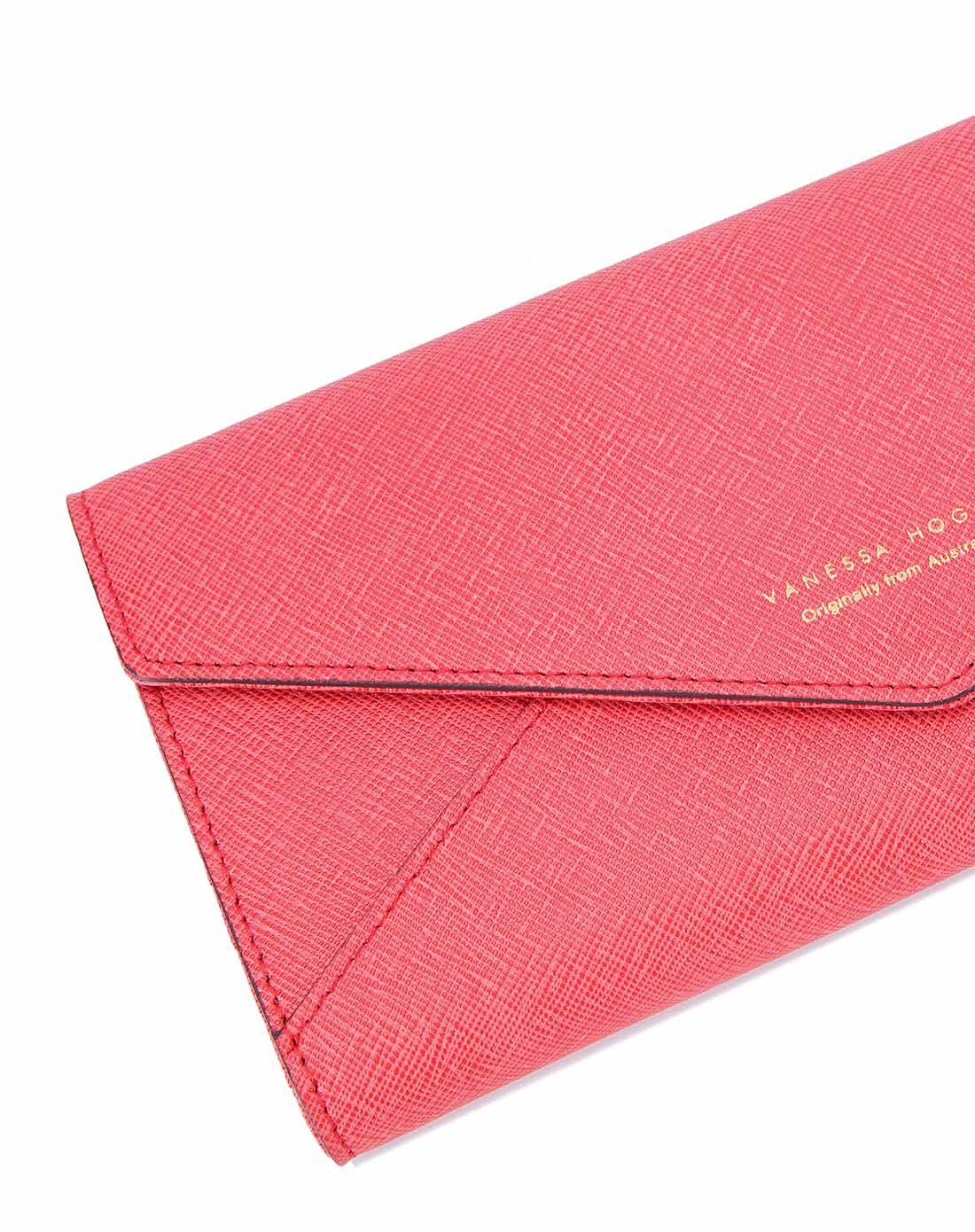 十字纹长款三折信封钱包西瓜红