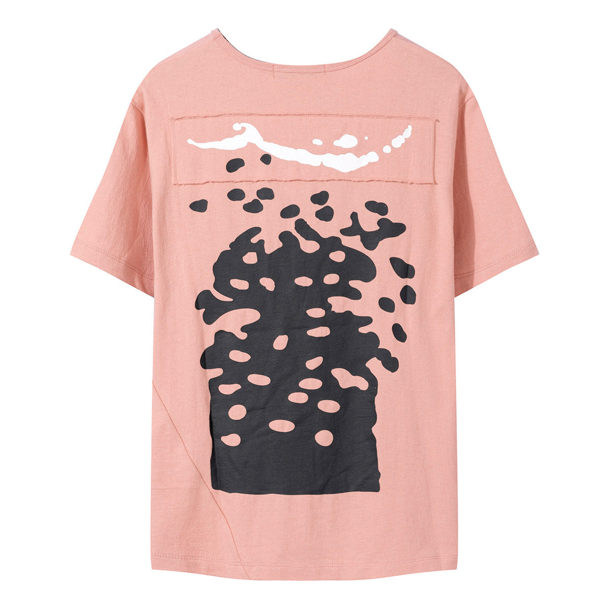 2019春夏新款趣味印花拼色不规则图案百搭短袖男士t恤