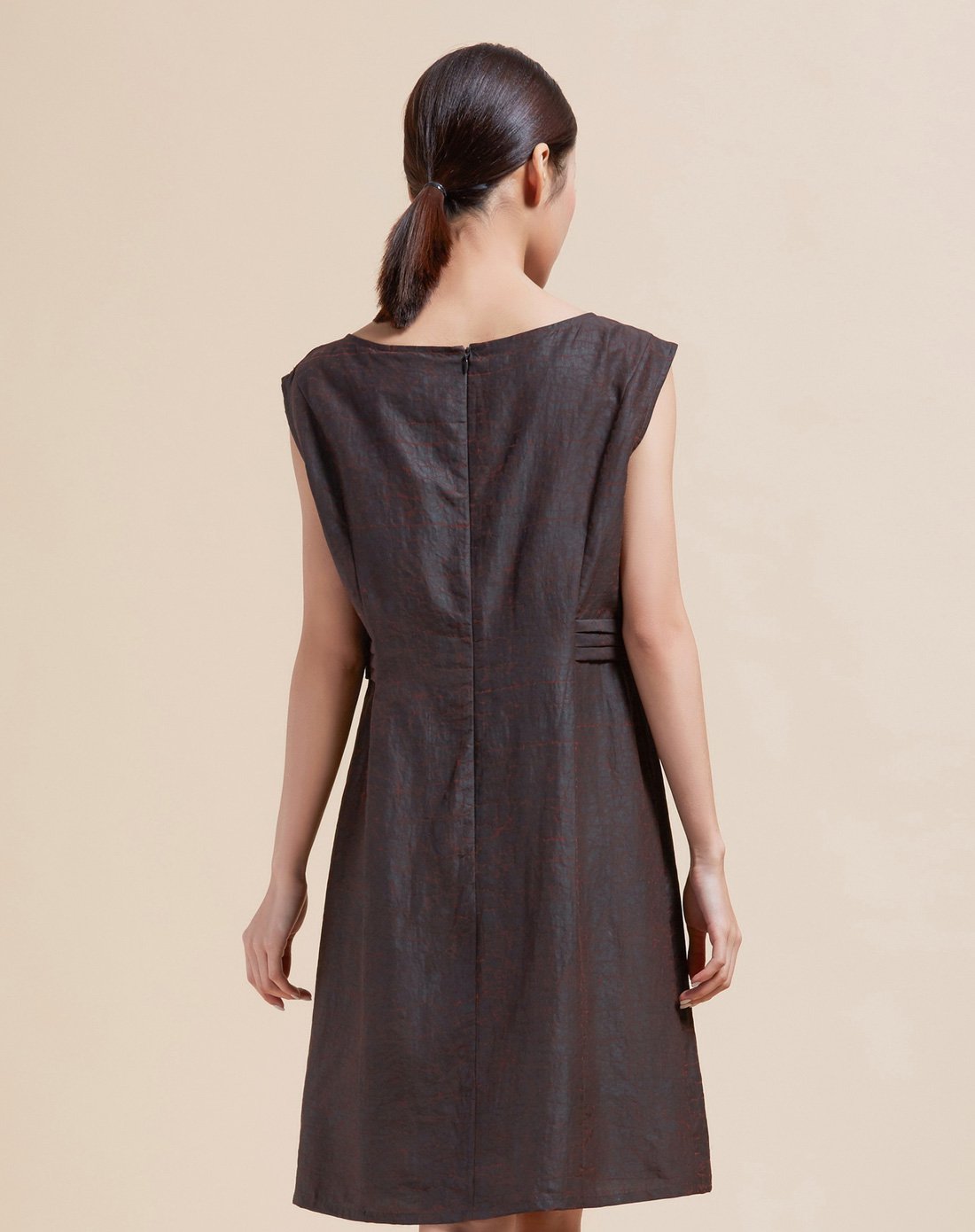 tangy/天意夏季莨绸莨玳瑁红短袖连衣裙