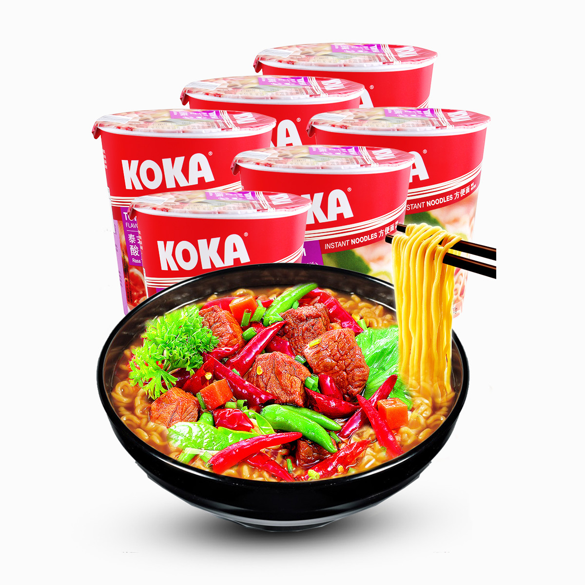 新加坡koka方便面专场 koka泰式酸辣味快熟面70g*6杯
