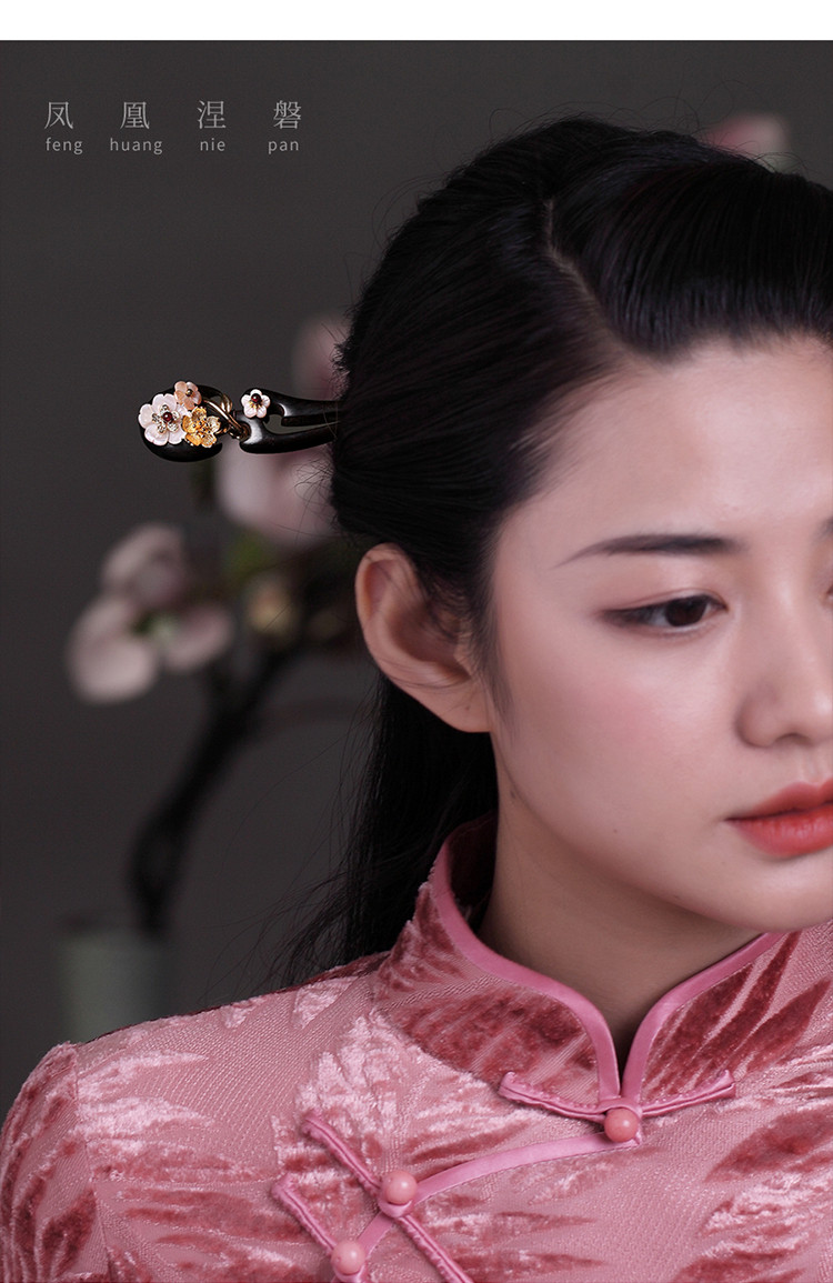 发簪黑檀木簪子简约女古风汉服头饰步摇盘发发钗现代丸子头花写意