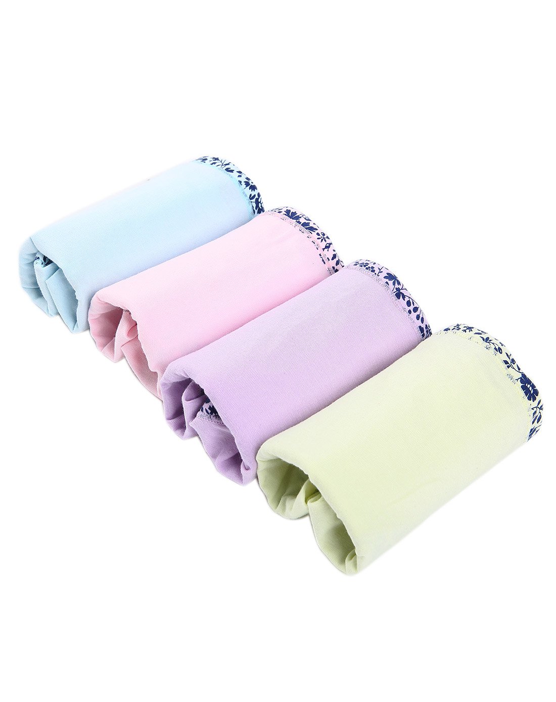 4条装女士棉质包边印花内裤浅黄1浅粉1浅紫1浅蓝1