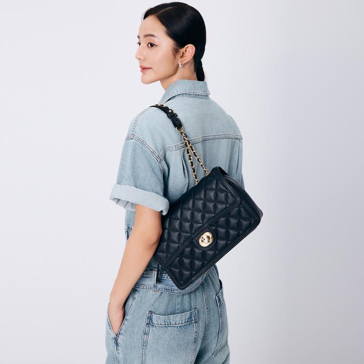 迪桑娜 【店长推荐】经典小香风菱格链条包头层牛皮单肩包